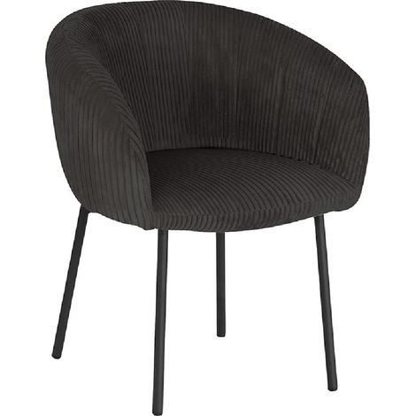 Esszimmerstuhl SEVILLE – Grauer Cord-Samt – Armlehnen – Schwarze Metallbeine – Design-/Industriestil