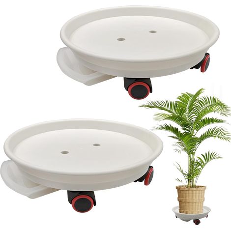 Lot de 2 bacs à plantes avec roulettes, capacité de charge de 50 kg, support de plantes de 35 cm, chariot robuste avec réservoir d'eau (blanc) (1/5)