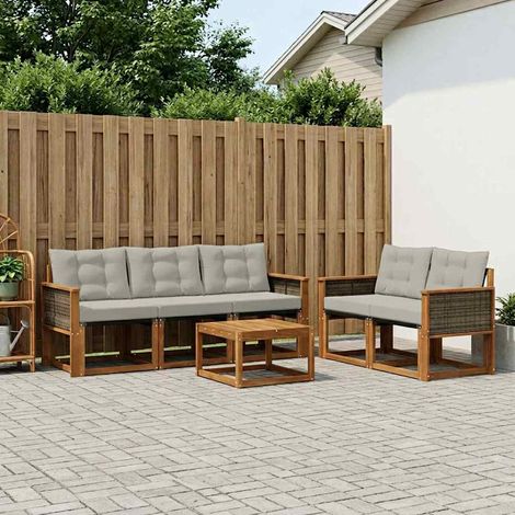 vidaXL Outdoor-Sofagarnitur mit Kissen 6 pcs Natürlich und Hellgrau (1/5)