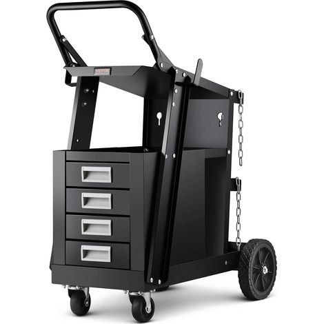 Chariot de Soudage à 2 Niveaux Chariot Poste à Souder 4 Tiroirs Charge 120 kg Roues 360° Chaînes Sécurité Stockage Réservoirs Chariot de Soudure MIG à Roulettes pour Atelier Découpeur Plasma (1/5)