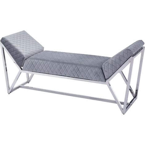 Banquette LOUNGE XXL chrome velours gris 160x45x58 cm