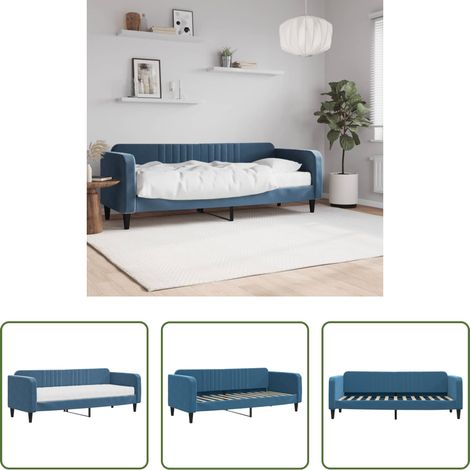 Schlafsofa - Tagesbett mit Matratze Blau 80x200 cm Samt (1/5)