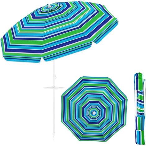 Costway – Parasol de plage inclinable 220cm – Protection solaire UPF50+ – Pied d'ancrage à visser – Sac de transport et porte-gobelet inclus