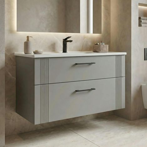 Meuble vasque suspendu 100 cm cachemire 2 tiroirs ONDIA (1/4)