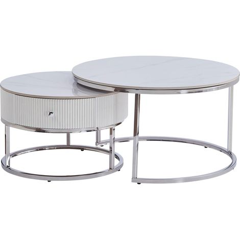 Lot de 2 tables basses gigognes céramique marbre chrome
