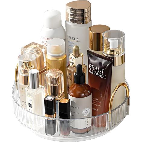 Organisateur Maquillage Rotatif 360°, Grande Capacité Rangement Cosmétiques, Présentoir Parfum pour Commode de Salle de Bain (1 Couche, Claire) (1/5)