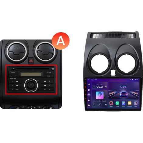 Radio para coche, pantalla táctil, reproductor multimedia, compatible con Nissan Qashqai (J10) 2006-2013, ventilador de refrigeración integrado, navegación GPS Android, V1 C (2GB-32GB) - A (1/2)