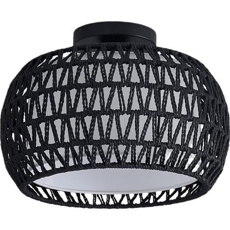 Plafonnier boho salon, plafonnier vintage en rotin avec abat-jour en lin d30cm (1/5)