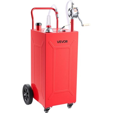 Chariot Carburant 132,5 L Réservoir à Carburant Mobile Pompe Manuelle, Réservoir en Acier au Carbone, avec 4 Roues et Tuyau, pour Essence et Diesel, Voiture, Quad, Tondeuse, Bateau, Moto, Rouge (1/5)