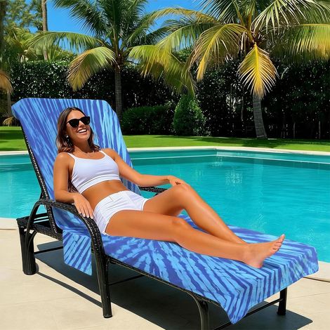 Housse de chaise de plage microfibre avec poche – Serviette de bain de soleil légère, séchage express, motif océan 3D, pour piscine jardin et plage(Style14-75x210cm) (1/4)