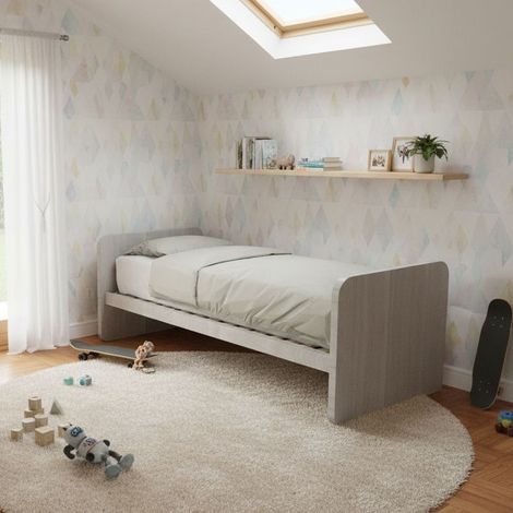 Letto singolo cameretta 80x190 con rete a doghe in acciaio e faggio - Rovere rock