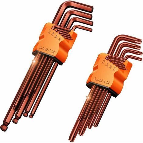 Jeu de 18 Clés Allen, TX & HX Set, Torx:T10-50, Tête Sphérique:1,5-10mm, professionnelles Coffret clés 6 pans creux, Dureté jusqu'à HRC65, Fabriqué en acier au chrome vanadium(CRV) (1/5)