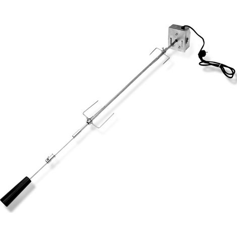 Broche BBQ 117cm 230V en Acier affiné 2 Fourches incluses Grillade Rôtisserie Barbecue