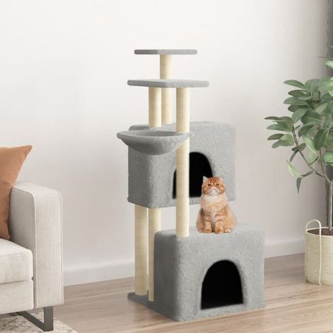 Arbre à chat avec poteaux à griffer en sisal gris clair, 122 cm (1/4)