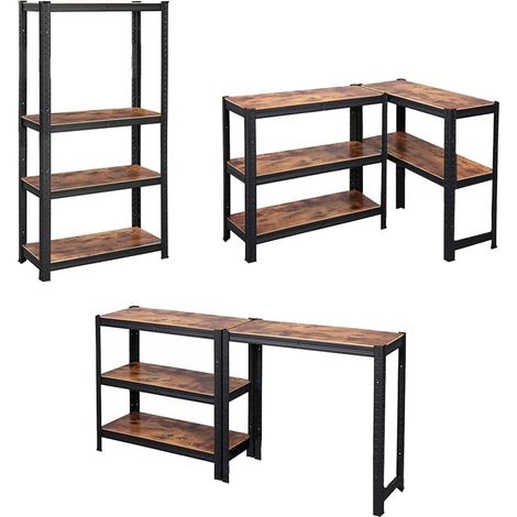 Étagère métallique Garage modulaire - Étagères en métal avec 4 étagères, Effet Bois, Gain de Place pour Bureau, entrepôt et Maison (1/5)