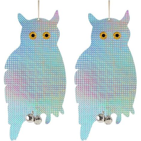 Taubenabwehr, 2 Stück reflektierende, künstliche Eulen als Vogelscheuche, hängendes, holografisches, reflektierendes Eulenabwehrgerät (1/5)