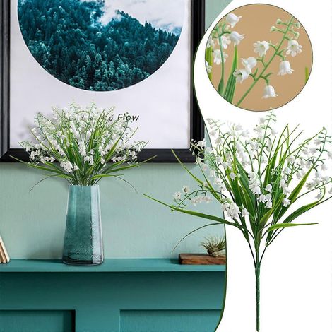 Muguet artificiel, fausses fleurs blanches en clochettes, tige en soie et plastique, bouquet de mariage réaliste, décoration pour la maison et le jardin, 2 tiges de 32 cm. (1/4)