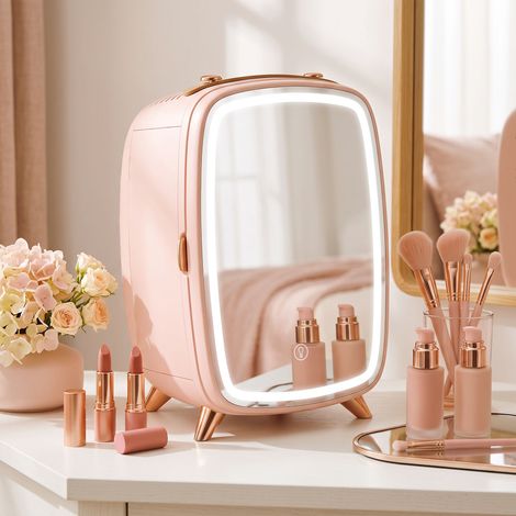 Mini-frigo 6 litres avec miroir LED rose (1/5)