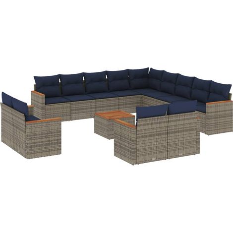 14-teiliges Gartensofa-Set mit Kissen, grau, Polyrattan vidaXL (1/5)
