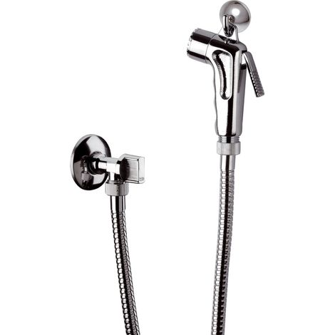 Set doccetta bidet eco con doccia a pulsante, flessibile, rubinetto e gancio cromato (1/3)
