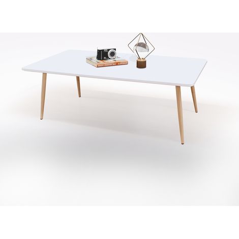 TAVOLINO IN METALLO TINTA NATURALE E PIANO IN MDF BIANCO OPACO CM 110X55 H. 38 (1/4)