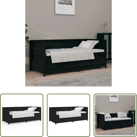 Canapé - Lit de jour sans matelas noir 90x190 cm bois de pin massif (1/5)