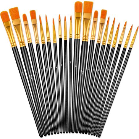Set di pennelli, 20 pennelli per artisti con setole in nylon e manici in legno, pennelli per acrilico, acquerello e olio, pennelli per nail art per unghie e viso (nero)