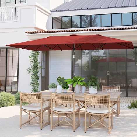 Grand parasol. réglable en hauteur et inclinable. 150 x 295 x 170-214 cm. rouge bordeaux