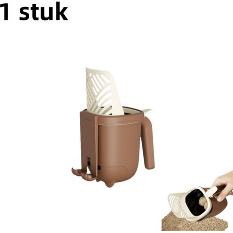 pièce - Pelle à litière - avec bac à déchets - multifonctionnel - avec tamis - grande capacité - hygiénique - outil de nettoyage - marron (1/5)