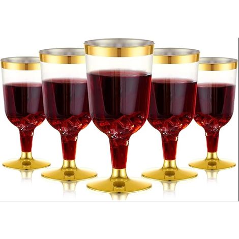 Gold Plastic Wine Tasting Glasses, Reusable for Stemline Party, Beverages Whisky Champagne Beer Cocktail Martini (13.5 x 6.5cm) (1/5)