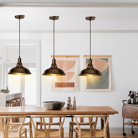 3 Pack 27cm Lustre Suspension Industrielle Vintage Plafonnier en Métal Abat-jour Chapeaux Luminaire Bronze (1/5)