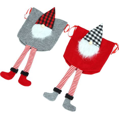 Lot de 2 sacs cadeaux de Noël à cordon, doux et moelleux, parfaits pour ranger bonbons, friandises et cadeaux. (1/5)