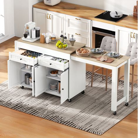 Îlot de cuisine à roulettes extensible MDF blanc et naturel OKWISH (1/5)