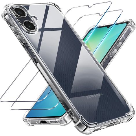 3 en 1 Coque et Verre Trempé pour Samsung Galaxy A06, [Coussin d'air Intégré] Anti-Jaunissement Souple TPU Bumper Coque Protection pour Samsung a06S 4g, Transparente (1/5)
