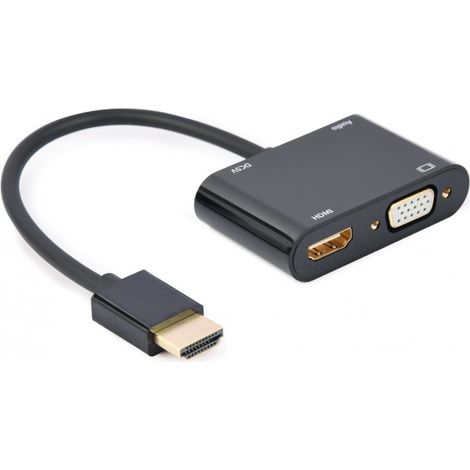HDMI MACHO A HDMI HEMBRA + VGA HEMBRA + CABLE ADAPTADOR DE AUDIO NEGRO (1/5)