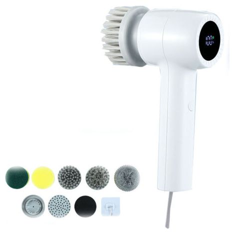 Brosse à récurer électrique sans fil, portable et multifonctionnel pour salle de bain, cuisine, brosse de nettoyage à main, outils de nettoyage pour baignoire, fenêtre, vaisselle, tap (1/4)