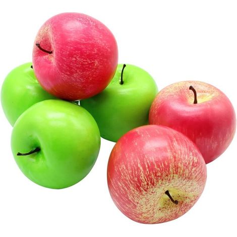 Lot de 6 pommes artificielles réalistes rouges et vertes, fausses pommes décoratives en plastique. (1/5)