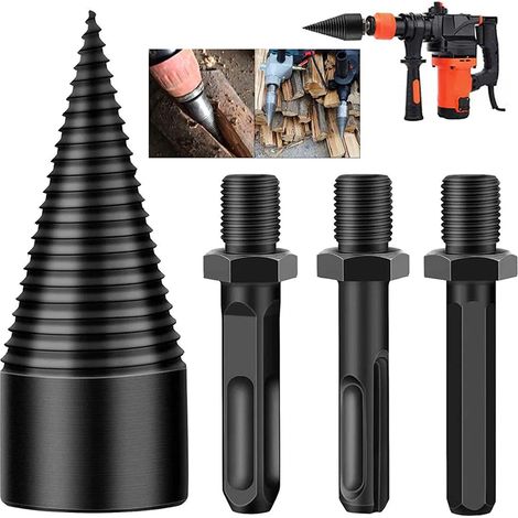 Lot fendeur de bûches 3 pièces, cônes amovibles pour bois de chauffage, mèche lourde pour perceuse électrique, vis conique hexagonale + carrée + ronde 32 (1/5)