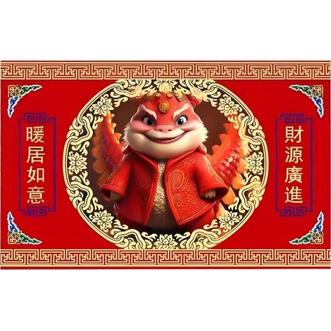 Fußmatte zum Drachenneujahr, chinesischer Stil, rot, fleckenabweisend (Drachenneujahr (Mai, Reichtum und Wohlstand), 50 x 80 cm) (1/2)