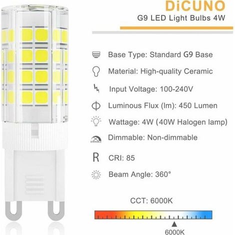 Ampoule Led G9 - 5 W - 6000 K - Blanc Froid - 450 Lm - Pour Lustres Et Appliques - Lot De 6 (1/4)
