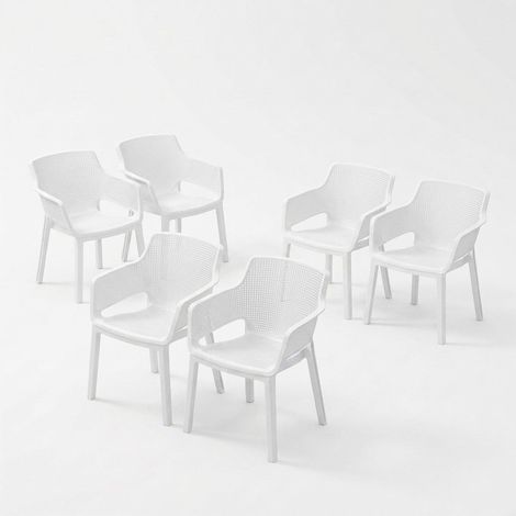 Lot de 6 chaises avec accoudoirs intérieur extérieur Elisa Chair - Blanc (1/2)