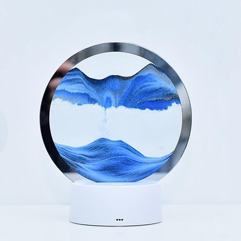 Ornements Décoratifs en Forme de Sablier 3D,Décoration de la Résidence de L'artiste Quicksand,Verre Rond,Scène de Sable de la Mer Profonde en 3D,Cadre D'affichage Dynamique, Bleu