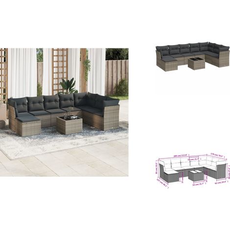 9-tlg. Garten-Sofagarnitur mit Kissen Grau Poly Rattan - Gartenmöbel Set - PE-Rattan Möbel - Outdoor Sofa - Esstisch - Lounge Garnitur (1/3)