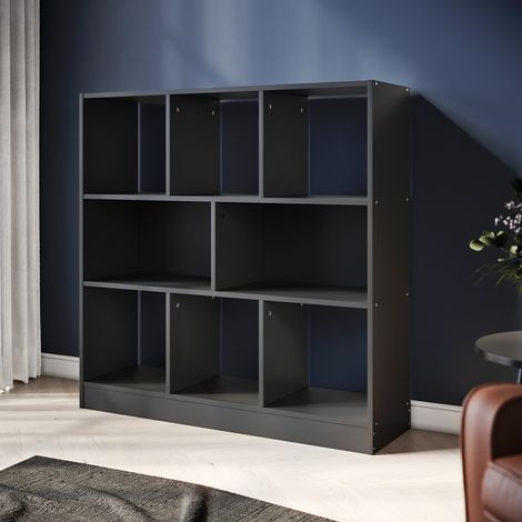 Elegant 3 Tier Black Wood Bookcase and Shelves Home Office Storage Unit with Open Back 1000mm (1/5)