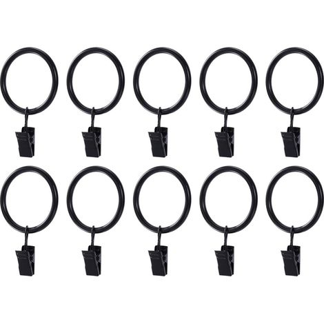 20 Stück rostfreie Vorhangringe mit Clips, Vorhangklammern aus Metall, Haken (schwarz)