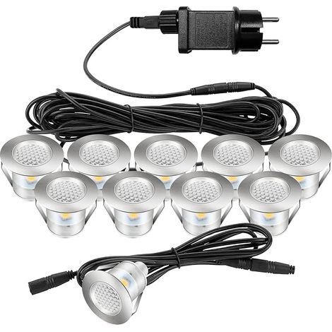Spots LED Encastrable Extérieur, lot de 10 spots encastrables au sol LED, blanc chaud, étanche IP67, spots encastrables pour terrasse, extérieur, intérieur, escalier (1/5)