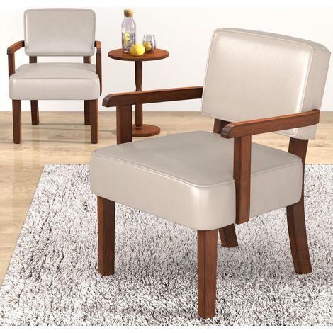 Lounge Sessel Set 2 Stühle mit Tisch, PU-Leder, Beige, 63x66x83cm (1/5)