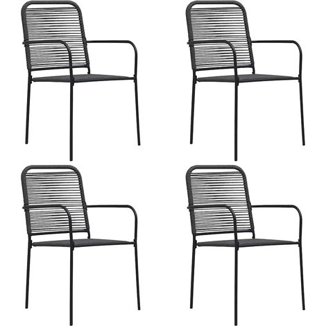 Lot de 4 Chaises de Jardin en Corde de Coton et Structure en Acier Noir pour Terrasse - PANGIVO (1/5)