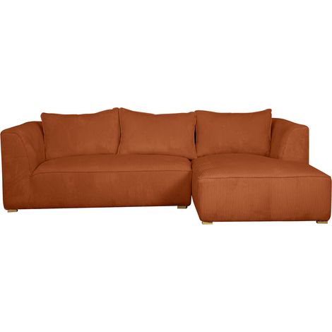 Divano angolare destro design in tessuto velluto a coste color terracotta 3-4 posti PANAM
