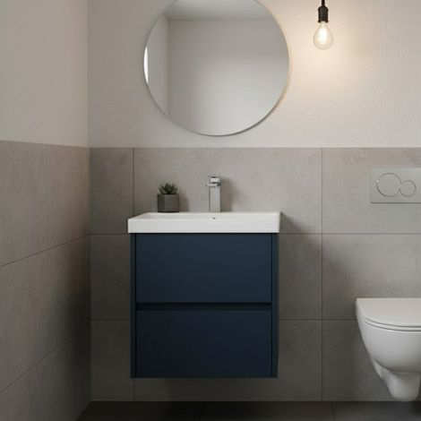 Havana Wall Hung 2-Drawer Vanity Unit with Basin 3 500mm Wide - Midnight Blue (1/5)
